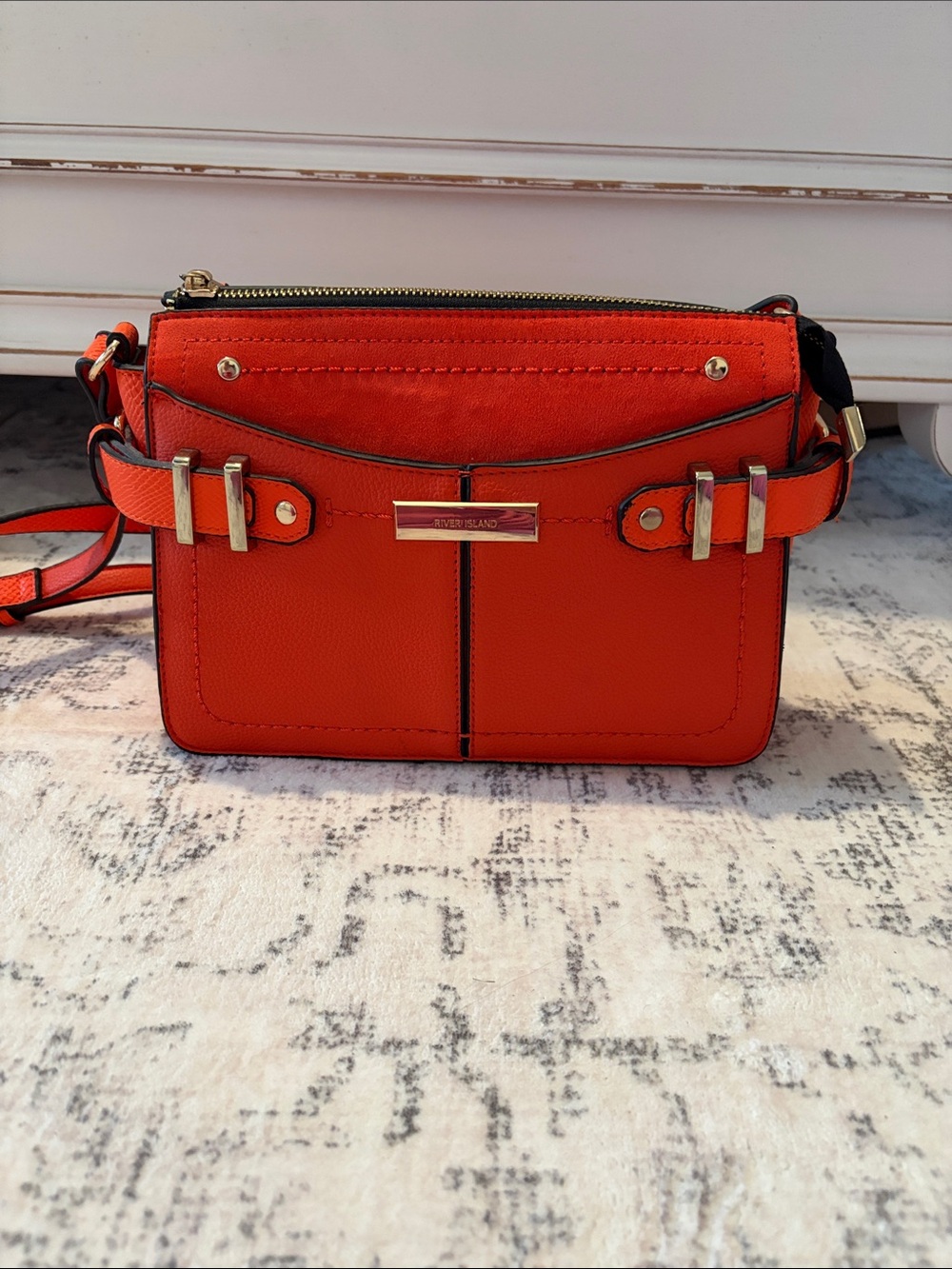 River Island Bright Orange Crossbody Bag with Gold Hardware